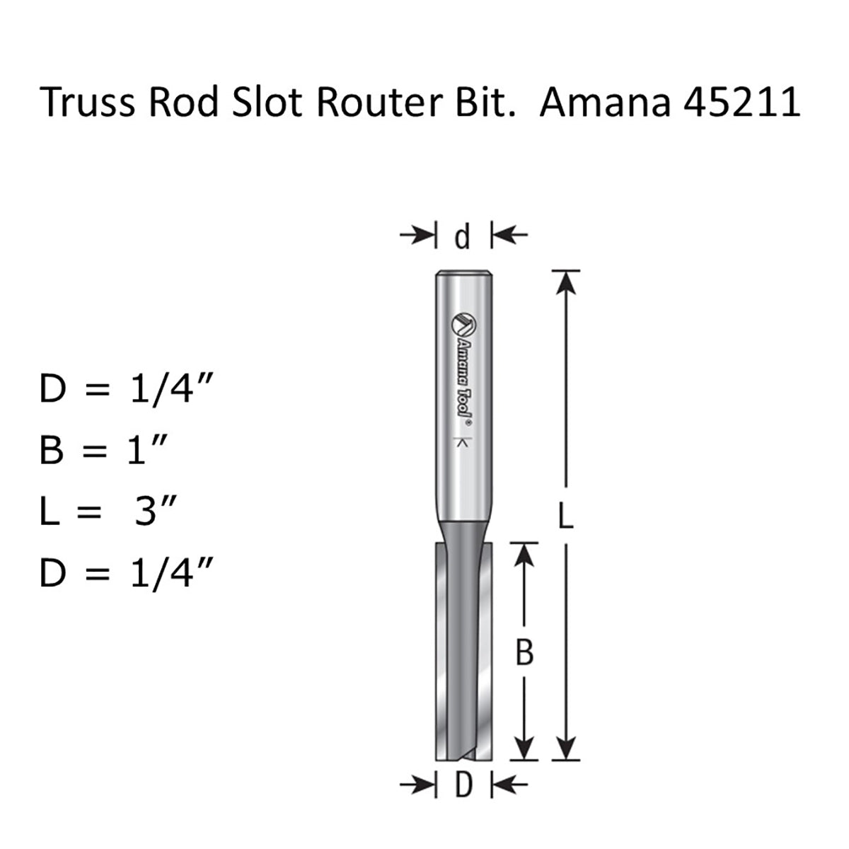 Amana Carbide Tipped Straight Plunge Router Bit High Production 1/4 Dia x 1 Inch x 1/4 Shank