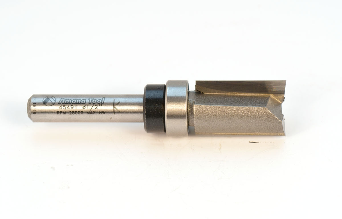 Amana Carbide Tipped Flush Trim Plunge Template router bit 1/2 Dia x 3/4 x 1/4 Inch Shank with Upper Bearing