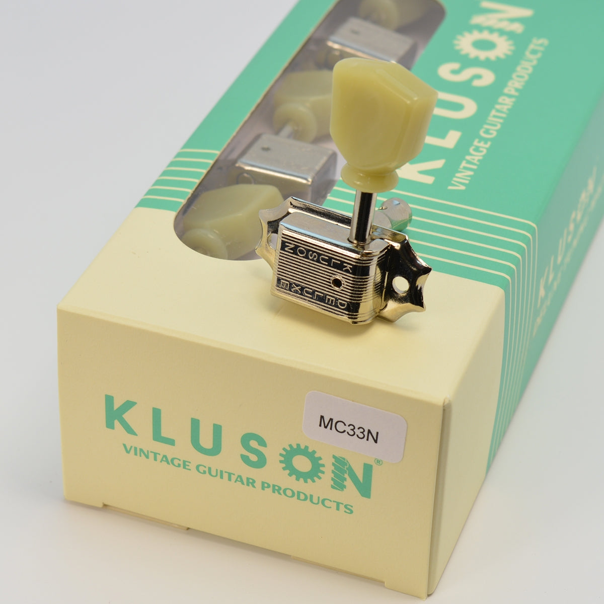 Kluson Double Line '60s style with Green Tulip button, Nickel 3 a side