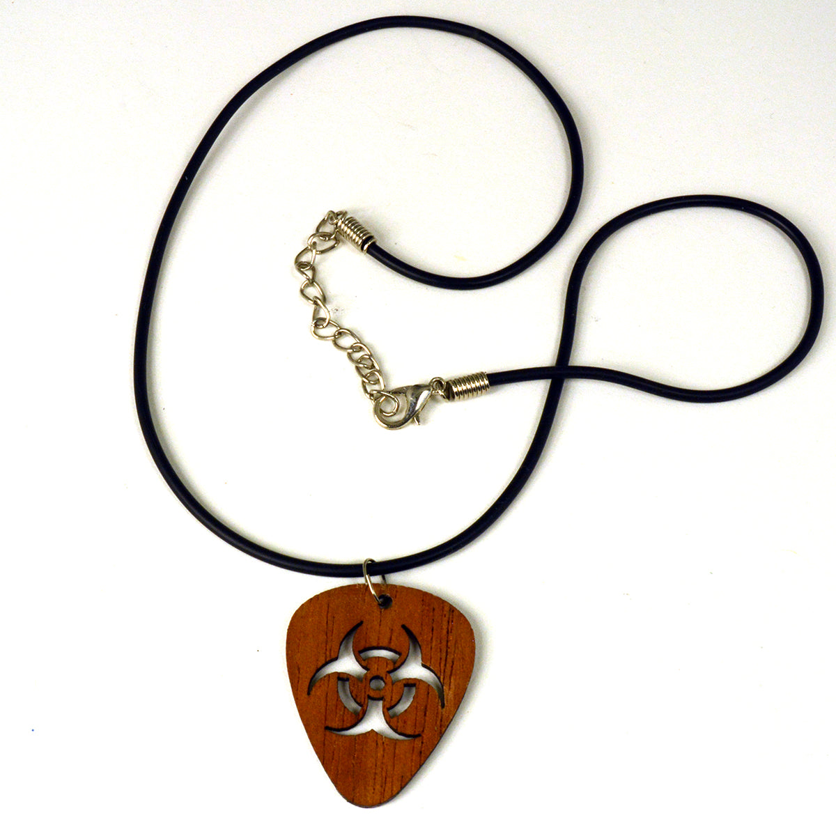 Dark Wood Pick Pendant Necklace Biohazard
