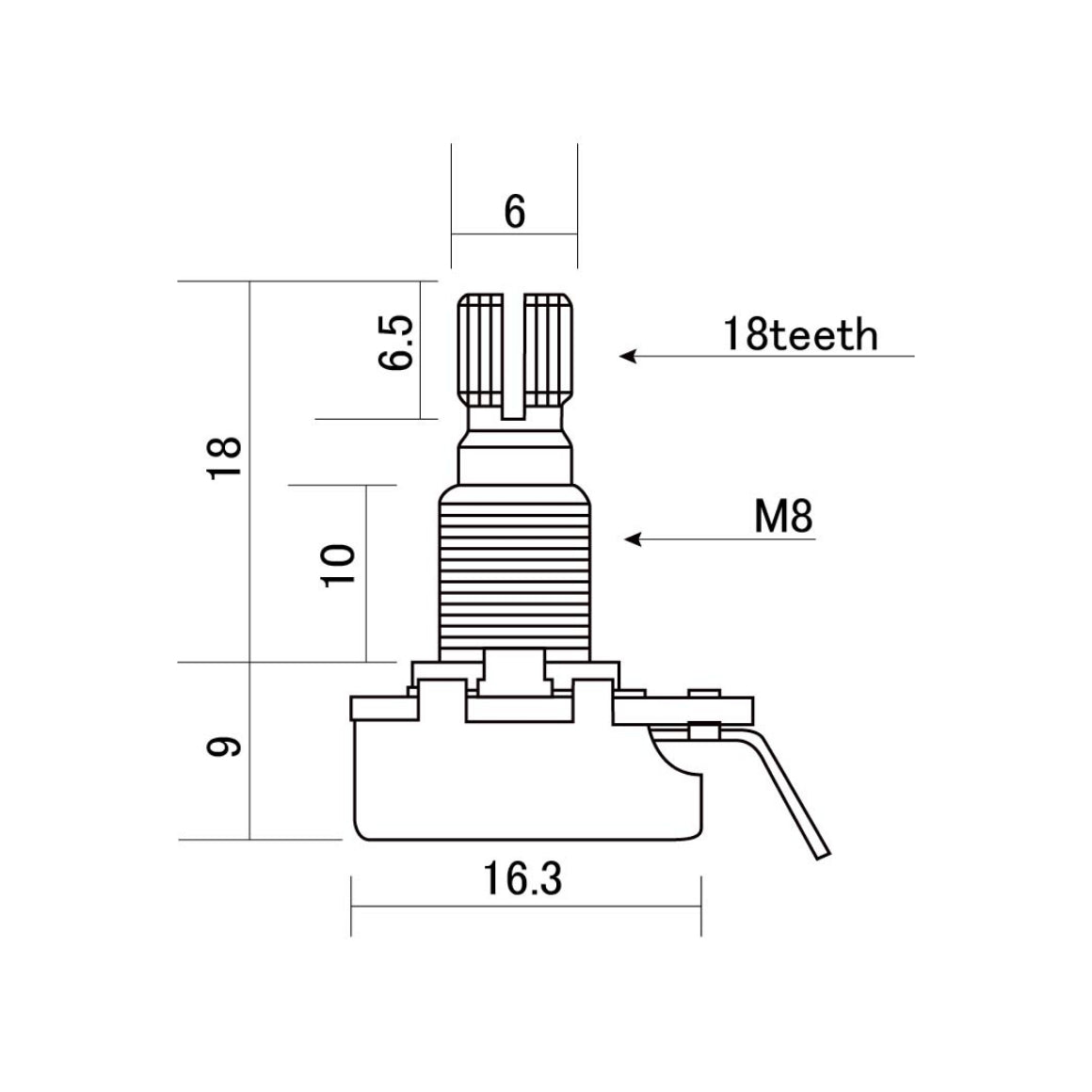 Alpha Control Pot 500K Log 16mm