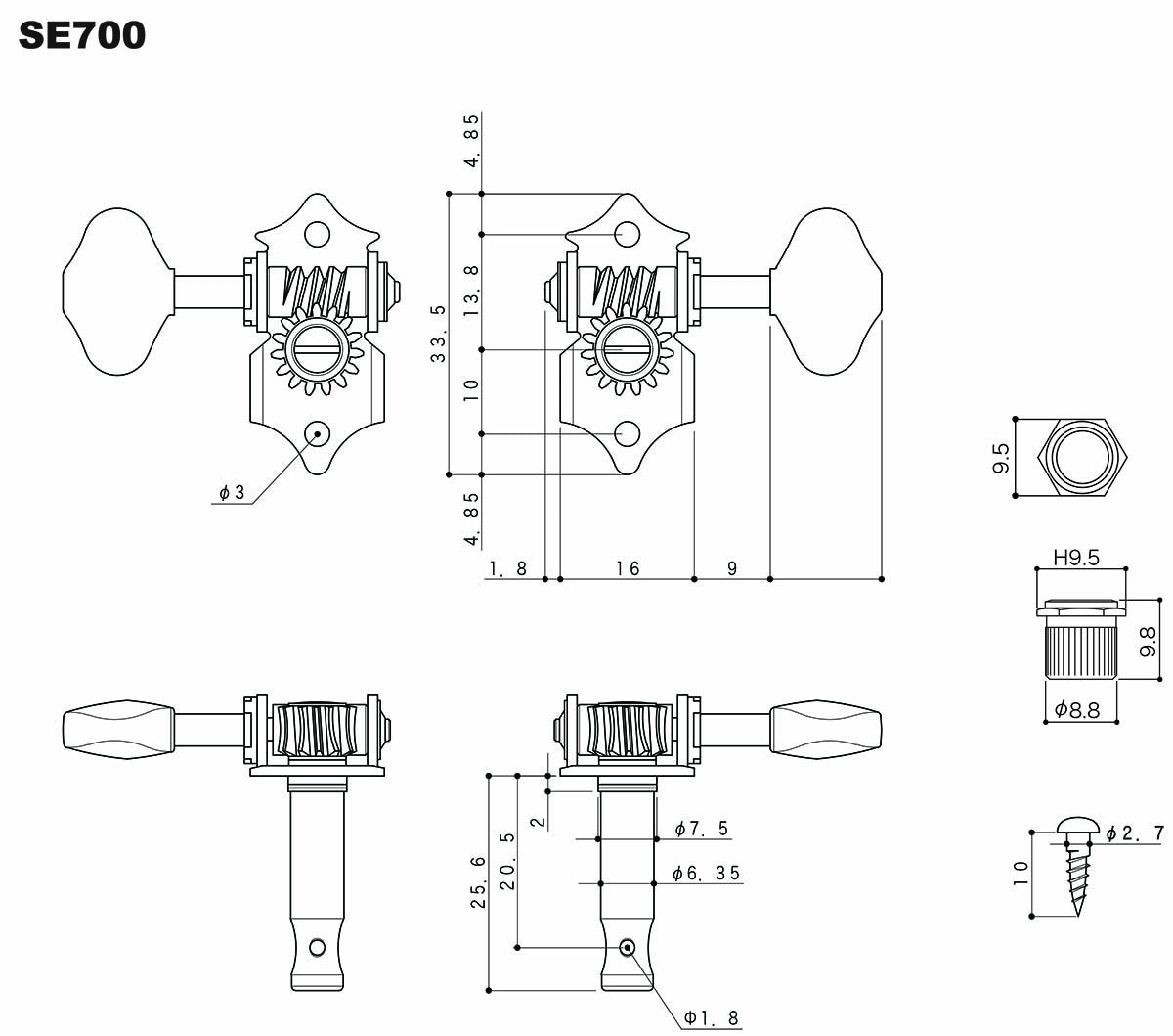 Gotoh SE700-M5 open back tuners in Chrome