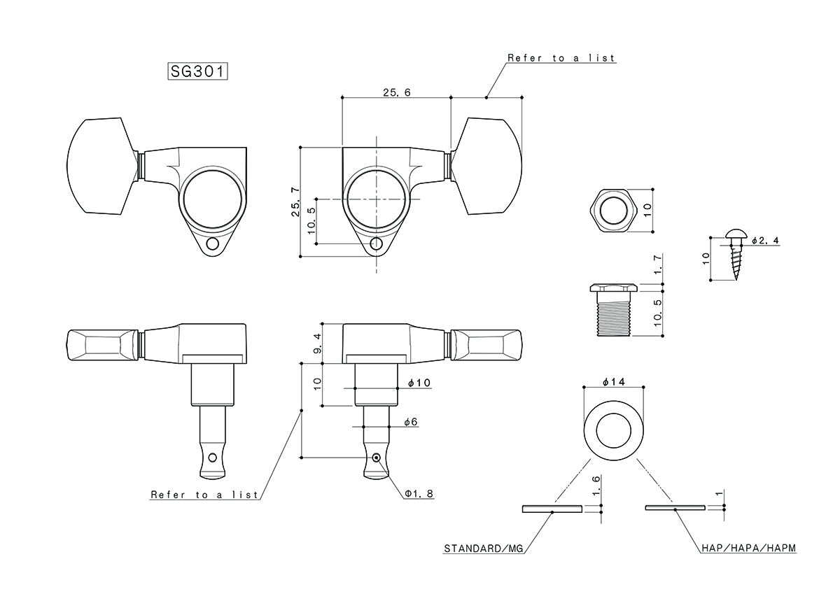 Gotoh Grover Style Machine Head Gold Diagram