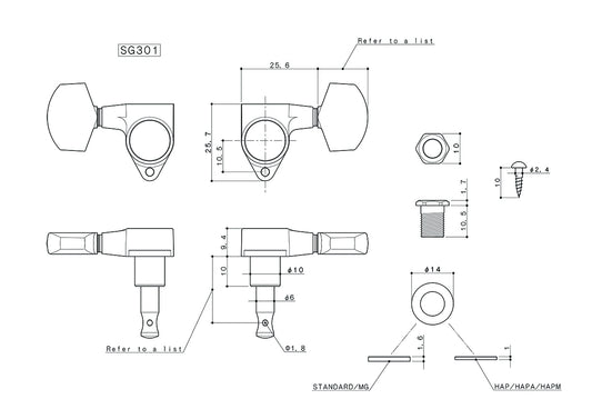 Gotoh Grover Style Machine Head Gold Diagram