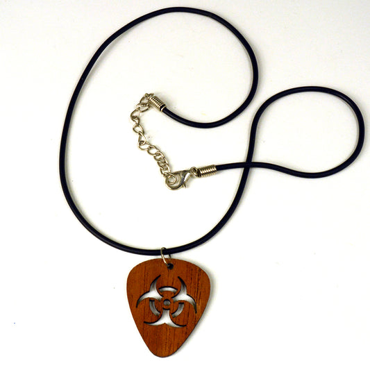 Dark Wood Pick Pendant Necklace Biohazard